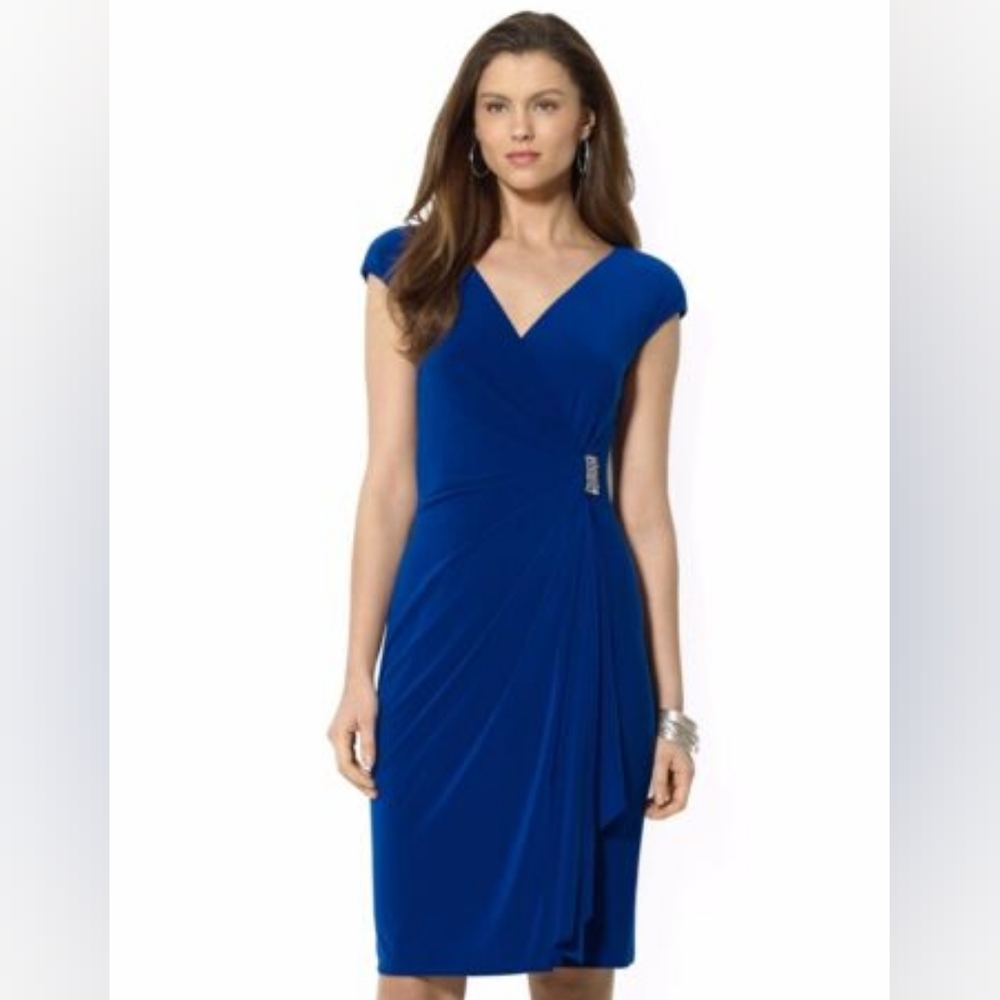 Blue Cocktail Dress with Brooch